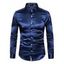 Men's Party Dress Shiny Solid Color Long Sleeve Button Up Satin Shirt - Cadetblue 2XL