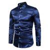 Men's Party Dress Shiny Solid Color Long Sleeve Button Up Satin Shirt - Cadetblue 2XL
