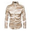 Men's Party Dress Shiny Solid Color Long Sleeve Button Up Satin Shirt - café lumière S