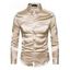 Men's Party Dress Shiny Solid Color Long Sleeve Button Up Satin Shirt - Cadetblue 2XL