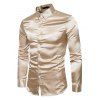 Men's Party Dress Shiny Solid Color Long Sleeve Button Up Satin Shirt - café lumière S