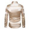 Men's Party Dress Shiny Solid Color Long Sleeve Button Up Satin Shirt - café lumière S