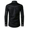 Men's Western Style Shirt Embroidered Button Up Long Sleeve Shirt - Noir S