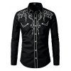 Men's Western Style Shirt Embroidered Button Up Long Sleeve Shirt - Noir S