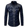 Men's Western Style Shirt Embroidered Button Up Long Sleeve Shirt - Bleu de Minuit S