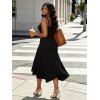 Athletic Women Two Piece Outfits Solid Color Crop Cami Top and High Waist Skirt Set - Noir XL | US 12