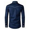 Men's Western Style Shirt Embroidered Button Up Long Sleeve Shirt - Bleu de Minuit S