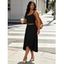 Athletic Women Two Piece Outfits Solid Color Crop Cami Top and High Waist Skirt Set - Noir XL | US 12