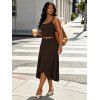 Athletic Women Two Piece Outfits Solid Color Crop Cami Top and High Waist Skirt Set - Brun S | US 4