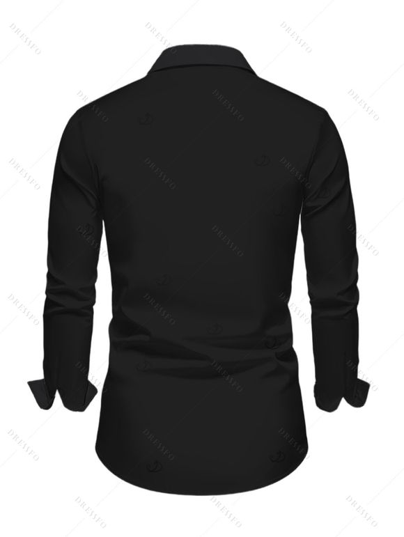 Men's Halloween Gothic Shirt Skeleton Print Button Up Long Sleeve Shirt - Noir XL