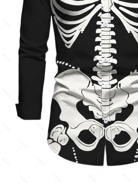 Men's Halloween Gothic Shirt Skeleton Print Button Up Long Sleeve Shirt - Noir XL