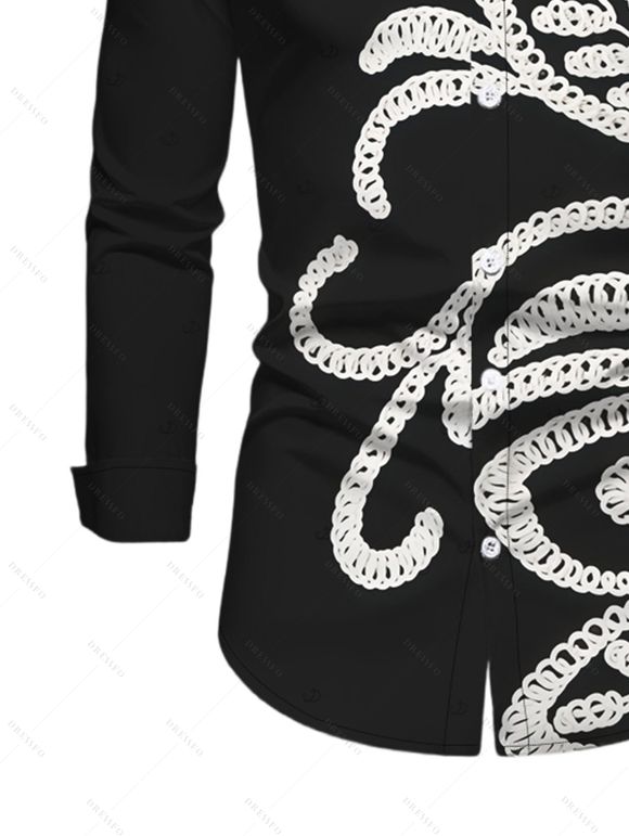 Men's Casual Shirt Vintage Crochet Hollow Out Pattern Long Sleeve Button Up Shirt - Noir S