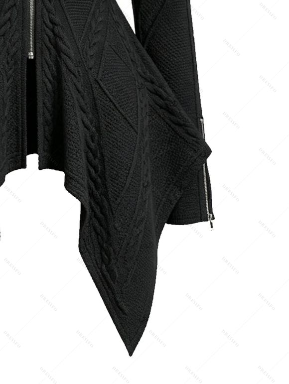 Gothic Coat Geometric Textured Zipper Lapel Collar Asymmetrical Hem Punk Style Coat - Noir M | US 6
