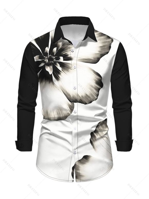 Winter Couple Outfit Ink Panting Floral Print Off the Shoulder Ruched Mesh Panel Bodycon Dress and Long Sleeve Shirt Set - Noir S | US 4