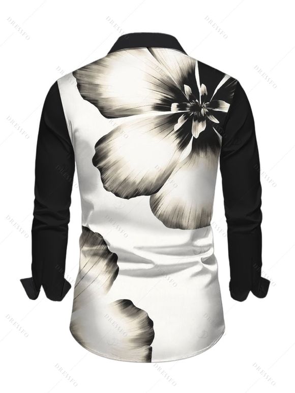Winter Couple Outfit Ink Panting Floral Print Off the Shoulder Ruched Mesh Panel Bodycon Dress and Long Sleeve Shirt Set - Noir S | US 4
