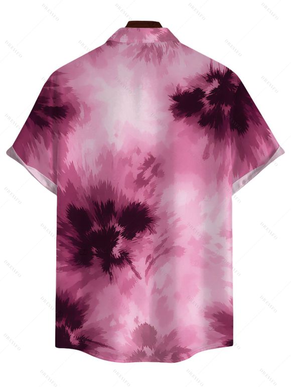 Men's Vacation Shirt Tie Dye Ombre Print Button Up Shirt - Rose S