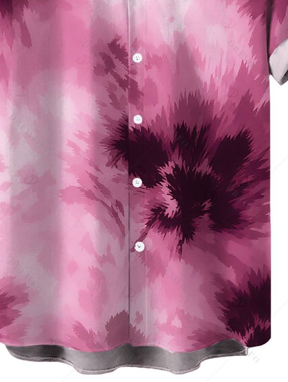 Men's Vacation Shirt Tie Dye Ombre Print Button Up Shirt - Rose S