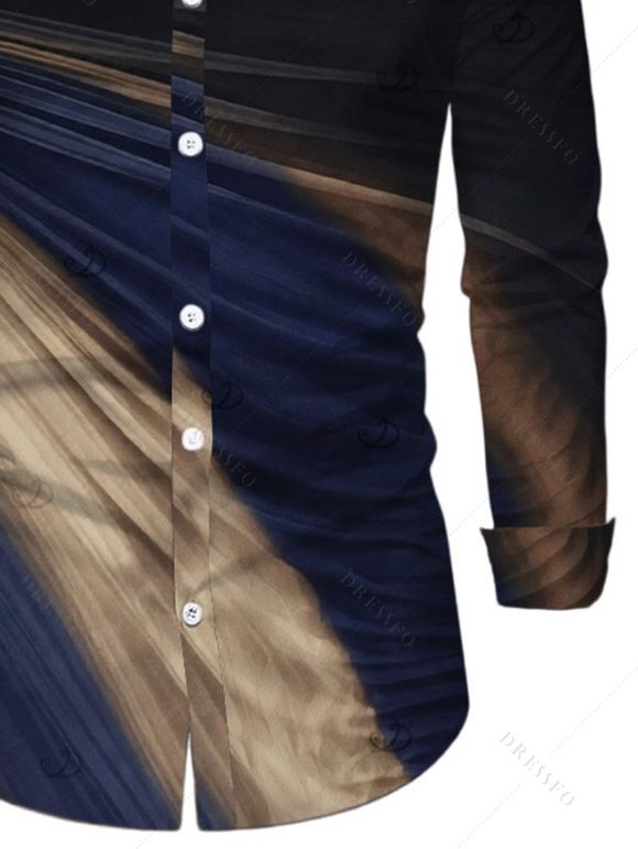 Men's Casual Shirt Ombre Tie Dye Print Button Up Long Sleeve Shirt - Bleu profond M