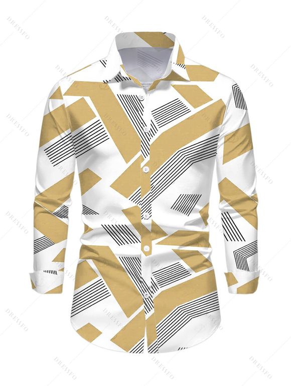 Vintage Couple Outfit Solid Color Multi-pockets Spaghetti Strap Jumpsuit and Geometric Striped Print Shirt Set - café lumière S | US 4