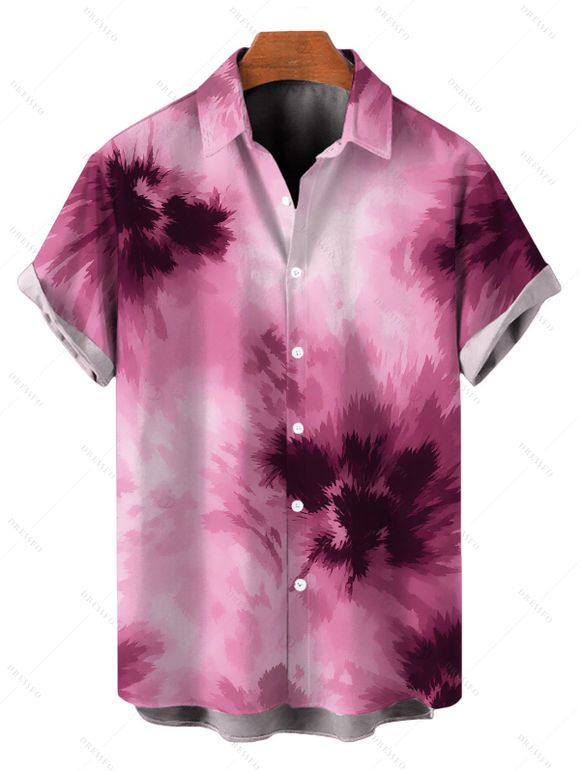 Vacation Couple Outfit Tie Dye Crisscross Draped Mesh Panel Bodycon Dress and Shirt Set - Rose S | US 4