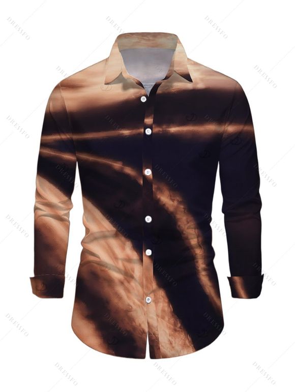 Vintage Couple Outfit Tie Dye Print Off the Shoulder Ruched Mesh Panel Bodycon Dress and Long Sleeve Shirt Set - Brun S | US 4