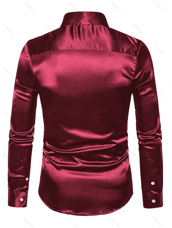 Burgundy Party Couple Outfit 3D Applique One Shoulder Short Sleeve Mermaid Bodycon Dress and Satin Shirt Set - Rouge Vineux S | US 4