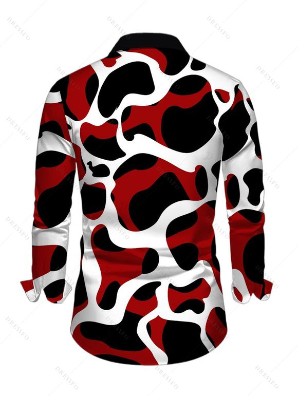 Men's Casual Shirt Colorblock Abstract Irregular Print Button Up Long Sleeve Shirt - Noir L