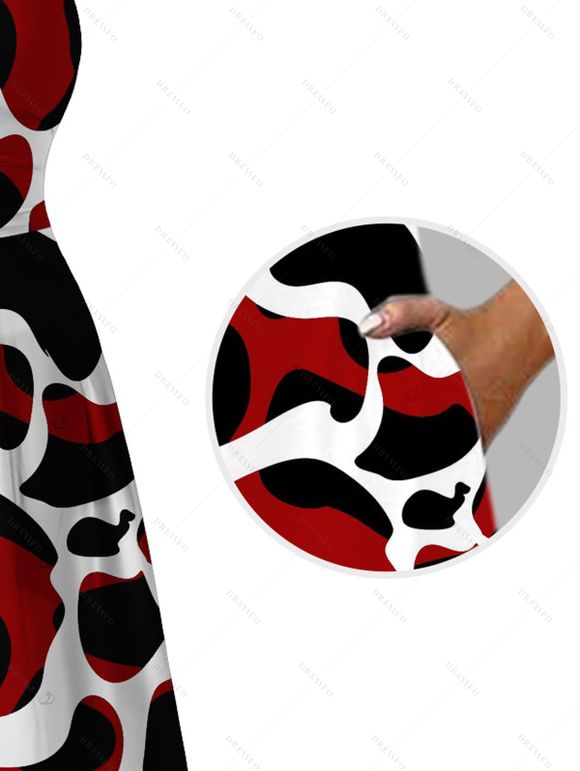 Vacation Dress Colorblock Abstract Irregular Print Pockets Square Neck A Line Dress - Noir L | US 8-10