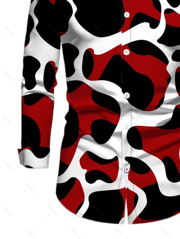 Vintage Couple Outfit Colorblock Abstract Irregular Print Pockets Square Neck A Line Dress and Long Sleeve Shirt Set - Noir S | US 4