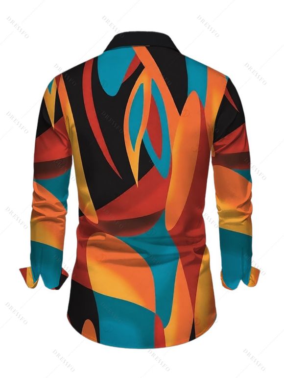 Men's Vintage Shirt Colorblock Abstract Geometric Print Button Up Long Sleeve Shirt - multicolor A XL