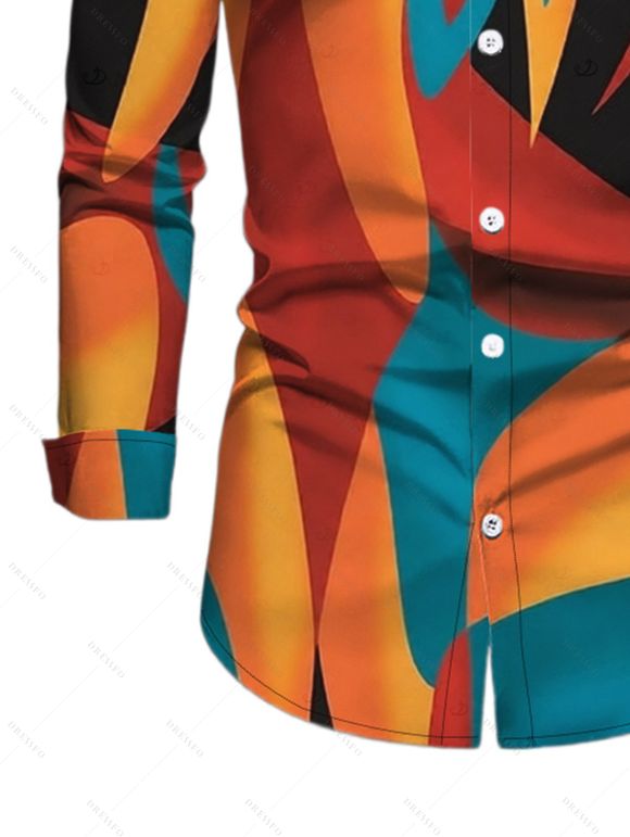 Men's Vintage Shirt Colorblock Abstract Geometric Print Button Up Long Sleeve Shirt - multicolor A XL