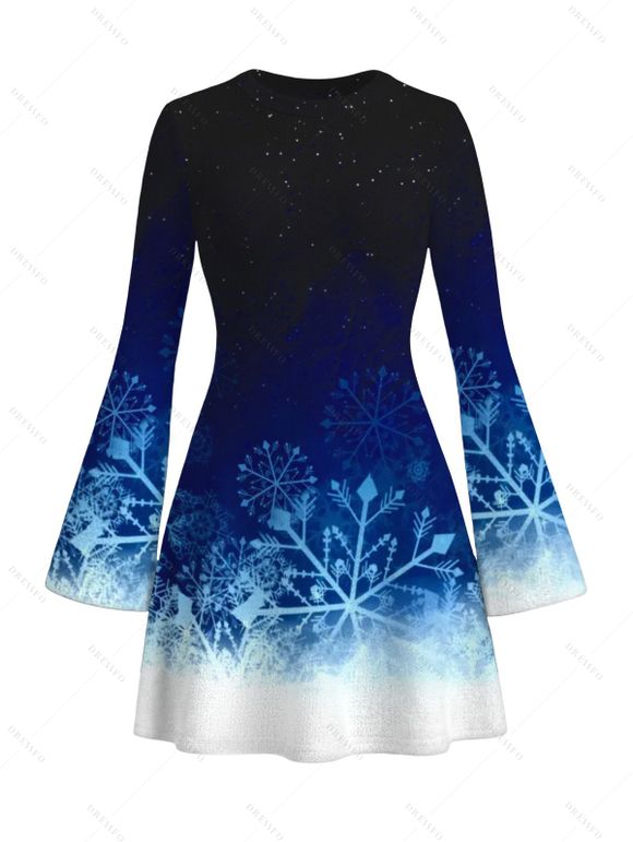 Christmas Sweater Dress Ombre Galaxy Snowflake Print Long Sleeve Bodycon Mini Dress - BLACK M | US 6