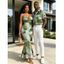 Vintage Couple Outfit Ink Painting Tie Dye Print Crisscross Mermaid Bodycon Dress and Shirt Set - Vert Armée S | US 4