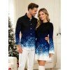 Christmas Couple Outfit Ombre Galaxy Snowflake Print Bodycon Mini Sweater Dress and Long Sleeve Shirt Set - BLACK S | US 4