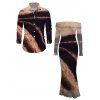 Vintage Couple Outfit Tie Dye Print Off the Shoulder Ruched Mesh Panel Bodycon Dress and Long Sleeve Shirt Set - Brun S | US 4