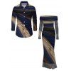 Vintage Couple Outfit Tie Dye Print Off the Shoulder Ruched Mesh Panel Bodycon Dress and Long Sleeve Shirt Set - Bleu profond S | US 4