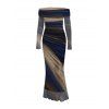 Vintage Couple Outfit Tie Dye Print Off the Shoulder Ruched Mesh Panel Bodycon Dress and Long Sleeve Shirt Set - Bleu profond S | US 4