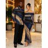 Vintage Couple Outfit Tie Dye Print Off the Shoulder Ruched Mesh Panel Bodycon Dress and Long Sleeve Shirt Set - Bleu profond S | US 4