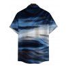 Vacation Couple Outfit Oil Painting Wave Tie Dye Print Mesh Panel Crisscross Draped Bodycon Dress and Shirt Set - Bleu profond S | US 4
