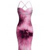 Elegant Party Dress Tie Dye Crisscross Draped Mesh Panel Bodycon Dress - Pourpre XXL | US 14
