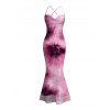 Elegant Party Dress Tie Dye Crisscross Draped Mesh Panel Bodycon Dress - Pourpre XL | US 12
