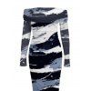 Elegant Party Dress Artistic Ink Wash Brush Stroke Print Off the Shoulder Ruched Mesh Panel Bodycon Dress - Bleu profond XL | US 12