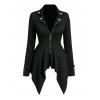 Gothic Coat Geometric Textured Zipper Lapel Collar Asymmetrical Hem Punk Style Coat - Noir M | US 6