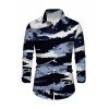 Men's Casual Shirt Artistic Ink Wash Brush Stroke Print Long Sleeve Button Up Shirt - Bleu profond L