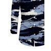 Men's Casual Shirt Artistic Ink Wash Brush Stroke Print Long Sleeve Button Up Shirt - Bleu profond L