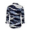 Men's Casual Shirt Artistic Ink Wash Brush Stroke Print Long Sleeve Button Up Shirt - Bleu profond L