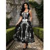 Halloween Gothic Cosplay Party Dress Skeleton Rose Spider Web Print Pocket Square Neck Dress - Noir M | US 6