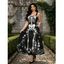 Halloween Gothic Cosplay Party Dress Skeleton Rose Spider Web Print Pocket Square Neck Dress - Noir M | US 6