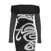 Elegant Party Dress Vintage Crochet Hollow Out Pattern Off the Shoulder Ruched Mesh Panel Bodycon Dress - Noir M | US 6