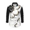Men's Winter Shirt Ink Panting Floral Print Button Up Long Sleeve Shirt - Noir S